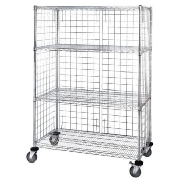 Quantum Storage Systems® Chrome Wire 3 Sided 4 Shelf Cart With Enclosure Panels 18wx36lx63h