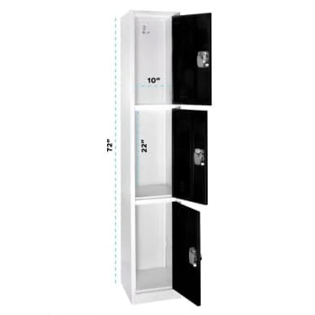 Adir Office 72 In. X 12 In. 3-Compartment Steel Locker Blk - Image 3