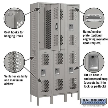 Salsbury IndustriesĀ® Gray Double Tier Vented Metal Locker 6 Feet Highx12 Inches - Image 2