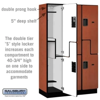 Salsbury IndustriesĀ® Cherry-Double Tier S Style-Wood Locker 6 Feet X 18 Inches - Image 4