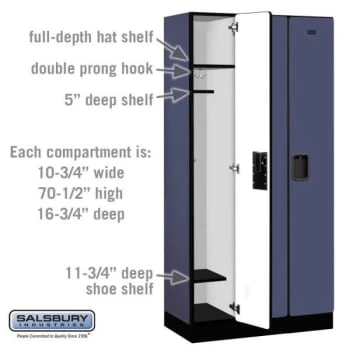 Salsbury IndustriesĀ® Blue 12 Inch Single Tier-Wood Locker 6 Feet X 18 Inches - Image 4