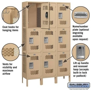 Salsbury IndustriesĀ® Tan-Triple Tier Vented Metal Locker 6 Feet X 15inches - Image 2