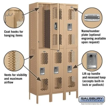 Salsbury IndustriesĀ® Tan-Double Tier Vented Metal Locker-6 Feet X 15 Inches - Image 2