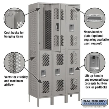 Salsbury IndustriesĀ® Gray- Double Tier Vented Metal Locker 6 Feet X 18 Inches - Image 2