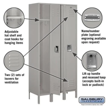 Salsbury IndustriesĀ® Gray- Single Tier Standard Metal Locker 6 Feet X 15 Inches - Image 2