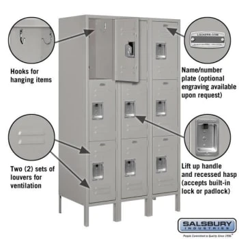 Salsbury IndustriesĀ® Gray-Triple Tier Standard Metal Locker-5 Feet X 18 Inches - Image 2