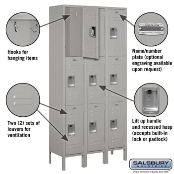 Salsbury Industries® Gray- Triple Tier Standard Metal Locker 6 Feet X 12 Inches - Image 2