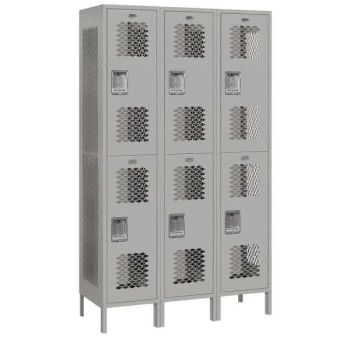 Salsbury IndustriesĀ® Double Tier-Gray-Vented Metal Locker 6 Feet X 18 Inches