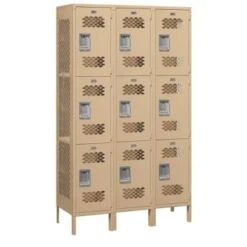 Salsbury IndustriesĀ® Tan-Triple Tier Vented Metal Locker 6 Feet X 18 Inches