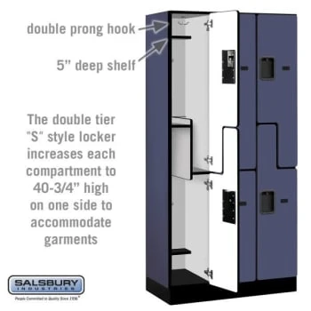 Salsbury IndustriesĀ® Blue Double Tier S Style Wood Locker 6 Feet X 18 Inches - Image 4