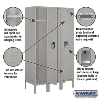 Salsbury IndustriesĀ® Gray-12 Inch-Single Tier Metal Locker 5 Feet X 15 Inches - Image 2