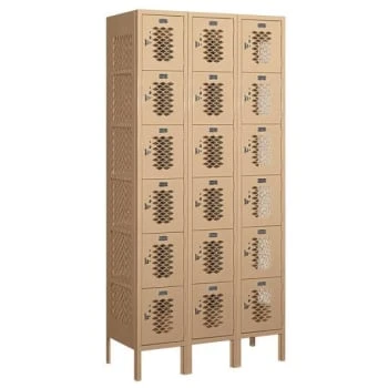 Salsbury IndustriesĀ® Six Tier Box-Tan-Vented Metal Locker 6 Feet X 15 Inches
