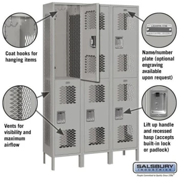 Salsbury IndustriesĀ® 6 Ft. X 15 In. 2-Tier Vented Locker (Gray) - Image 2