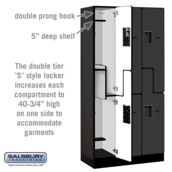 Salsbury IndustriesĀ® Black-Double Tier S Style-Wood Locker 6 Feet X 18 Inches - Image 4
