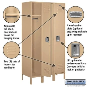 Salsbury IndustriesĀ® Tan 15 Inch Wide Standard Metal Locker 6 Feet X 18 Inches - Image 2