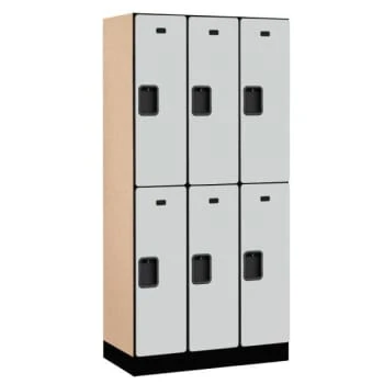 Salsbury IndustriesĀ® Designer Two Tier Wood Locker, Gray, 3-Wide