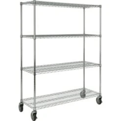 Rubbermaid 800 Lb 4-Shelf Metal Wire Mobile Rack (Chrome)